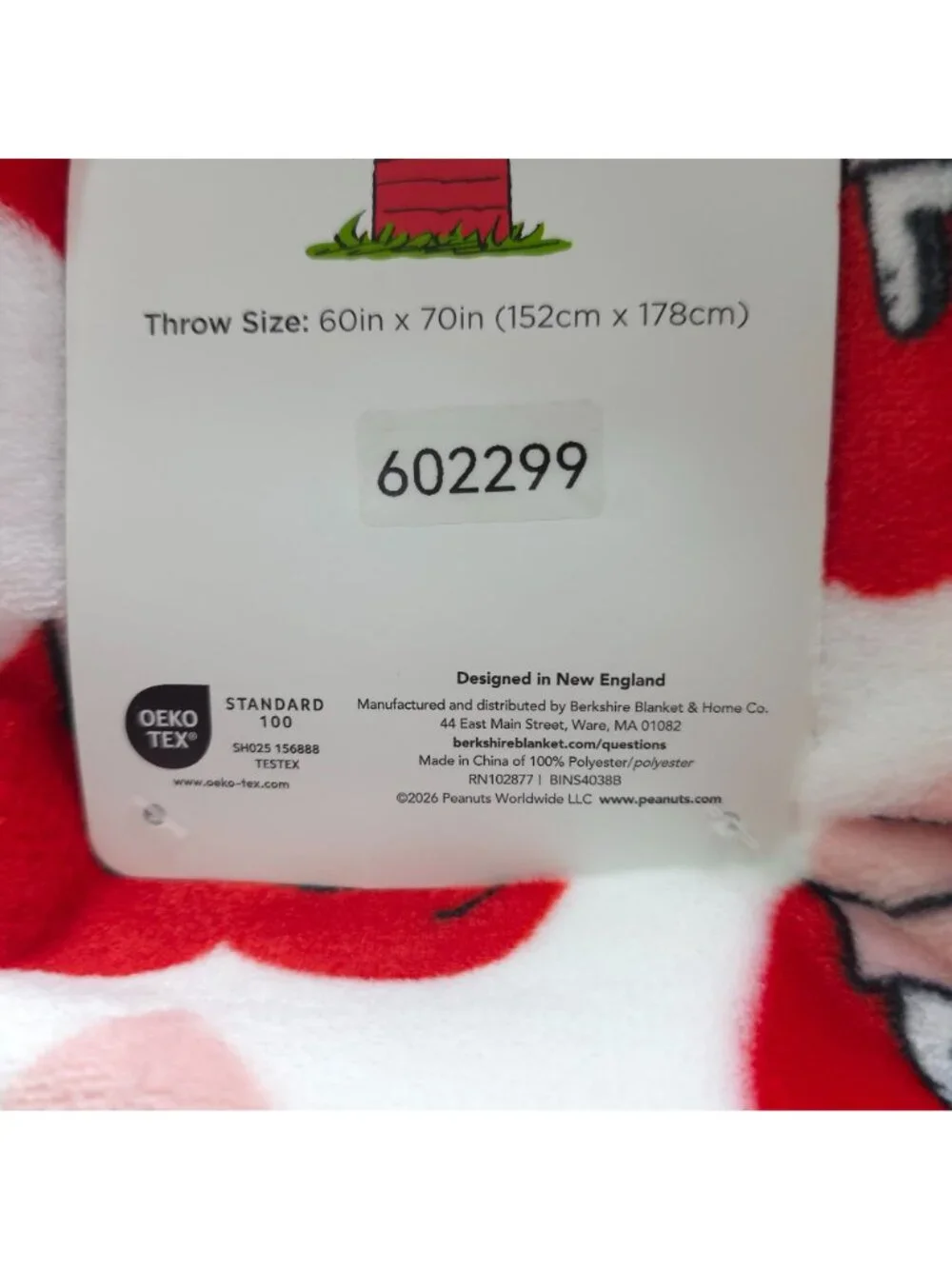 Peanuts Snoopy Heart Pattern Pet Plush Throw Blanket Extra Long 60x70 Berkshire